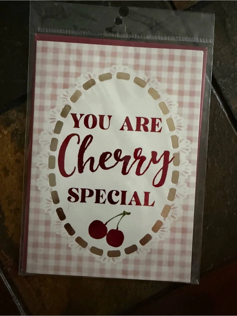 You Are Cherry Special – Pink Gingham Decorative Greeting Card.